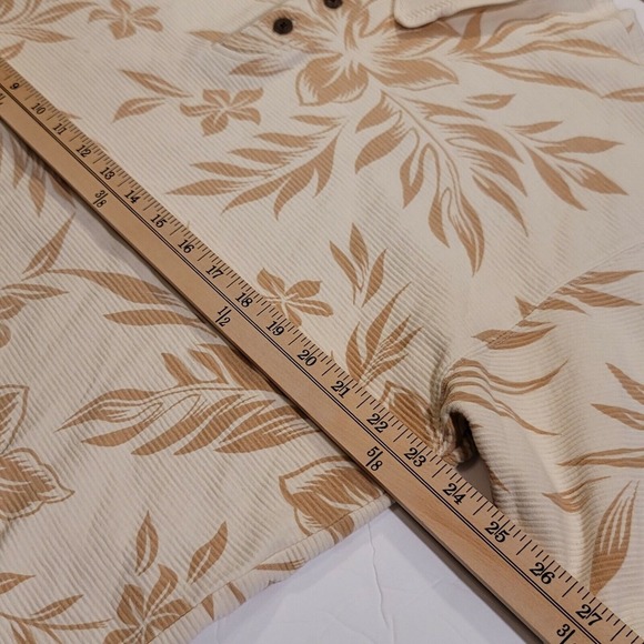 Caribbean Joe Polo Shirt Men L Tan Floral Cotton Hawaiian Resort Casual Vacation - Picture 6 of 8